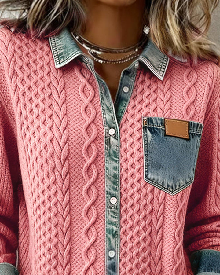 Suzanne | Long-Sleeve Shirt with Denim Patchwork