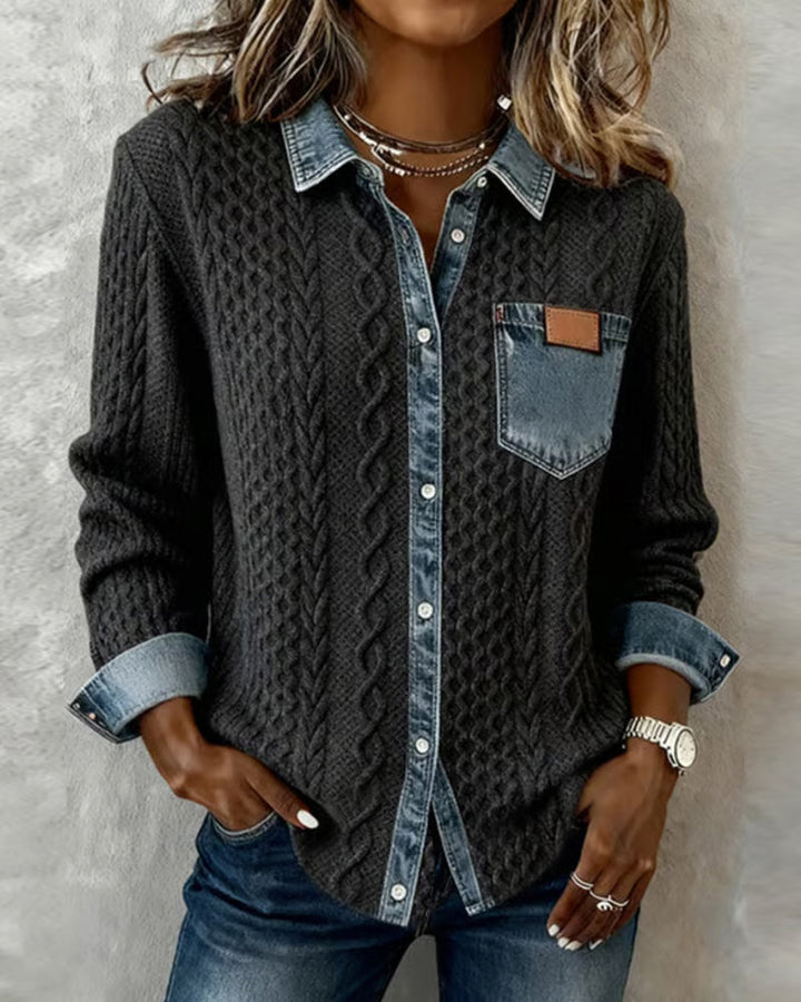 Suzanne | Long-Sleeve Shirt with Denim Patchwork