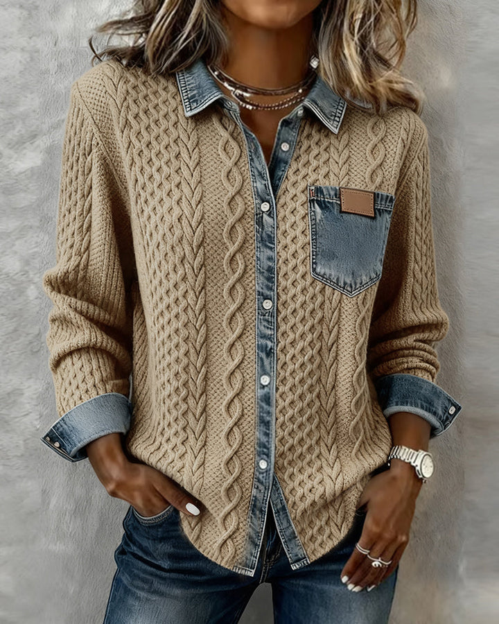 Suzanne | Long-Sleeve Shirt with Denim Patchwork